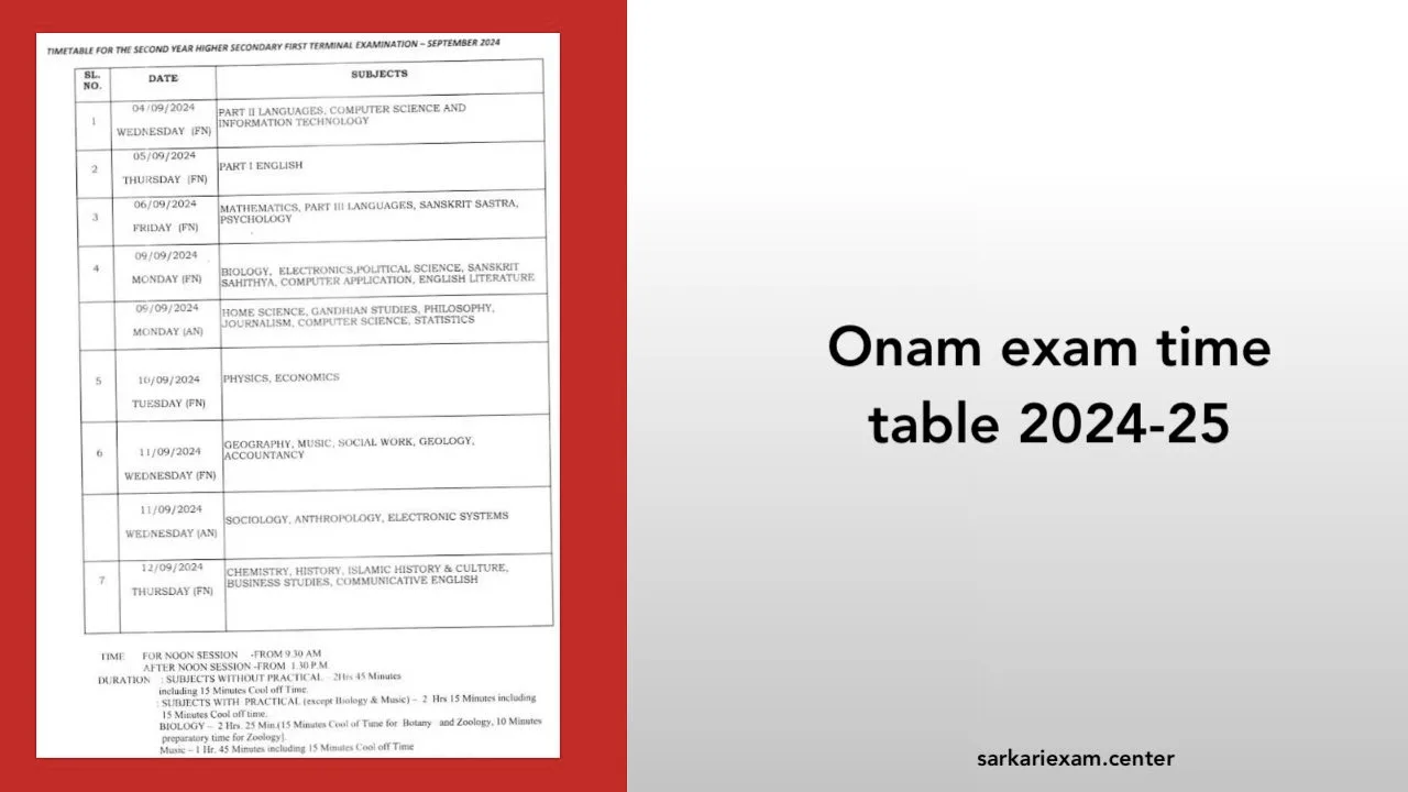 onam exam time table 2024-25