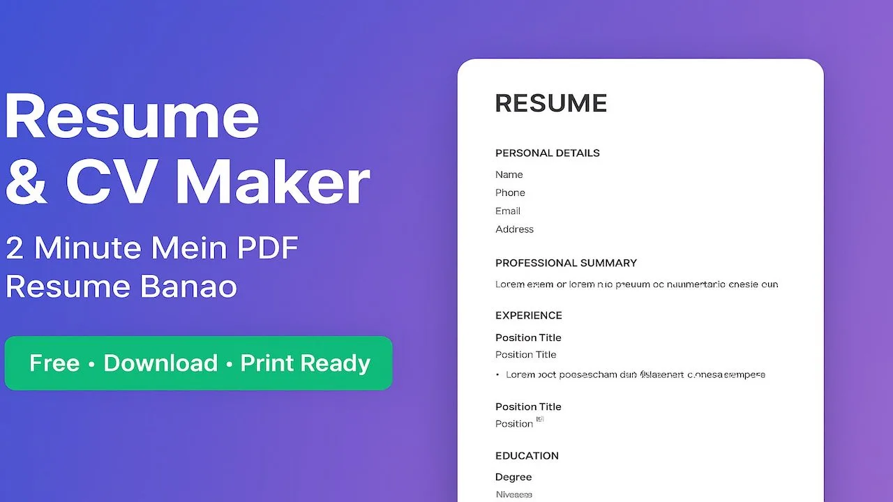 Resume & CV Maker 2 Minute Mein PDF Resume Banao